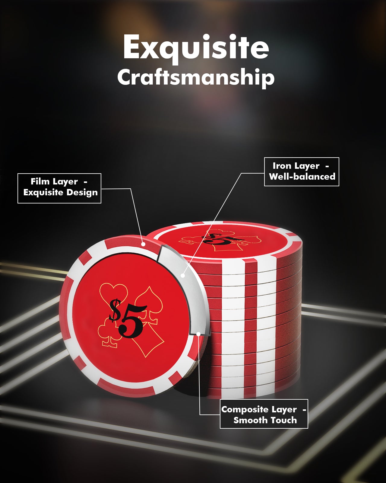 300-Piece Touch Poker Chips Set with Denominations