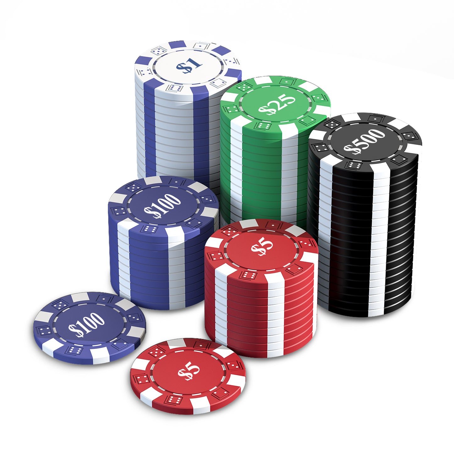 100PCS Classic Poker Chips with Denominations