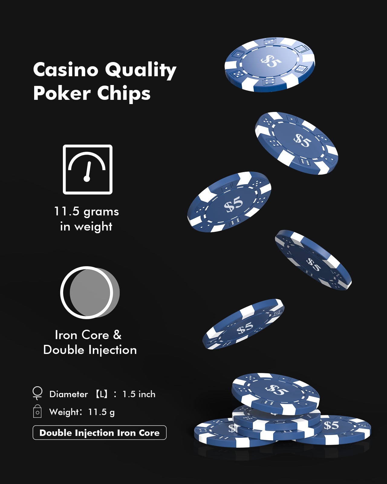 100PCS Classic Poker Chips with Denominations
