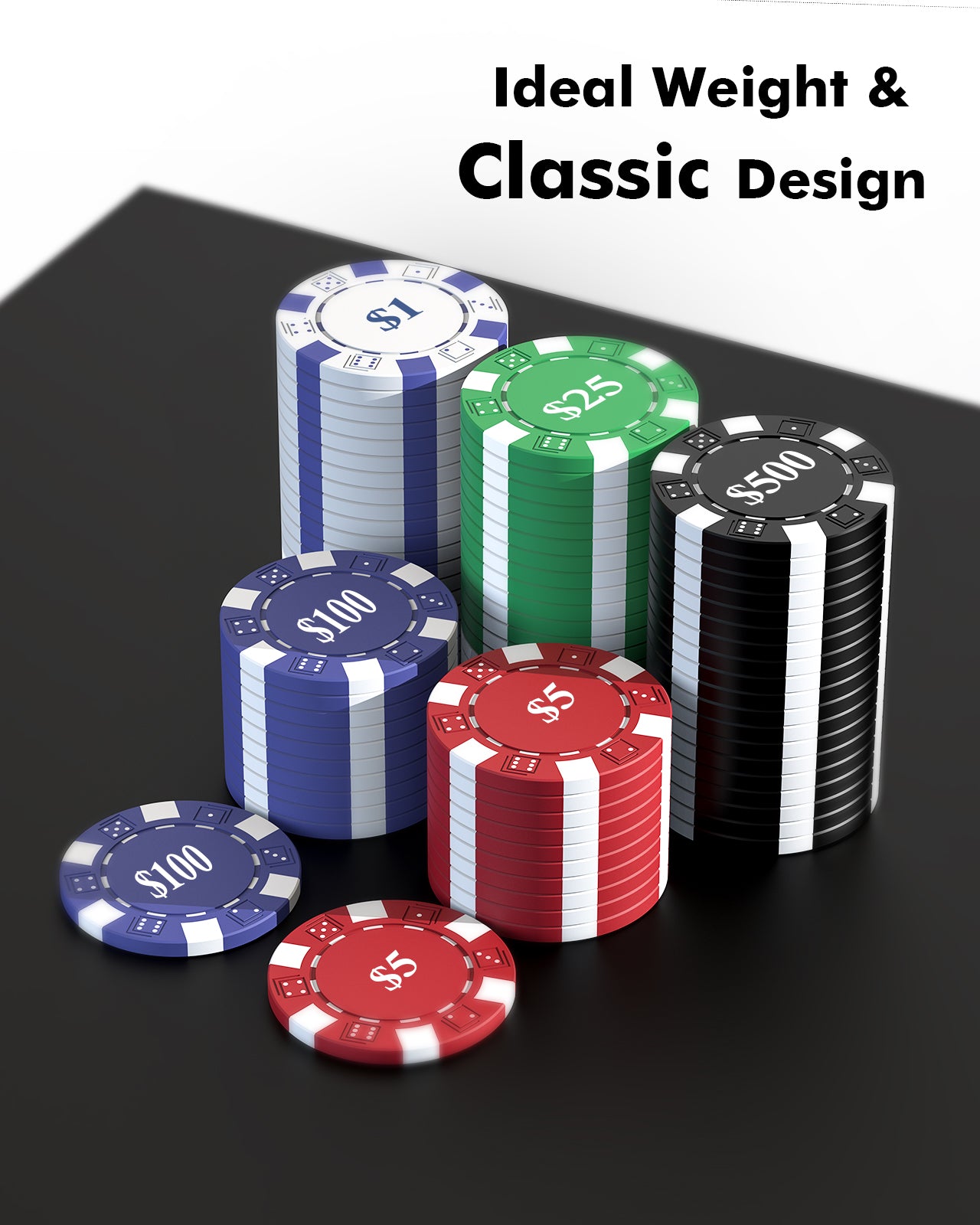 600PCS Classic Poker Chips Set with Denominations