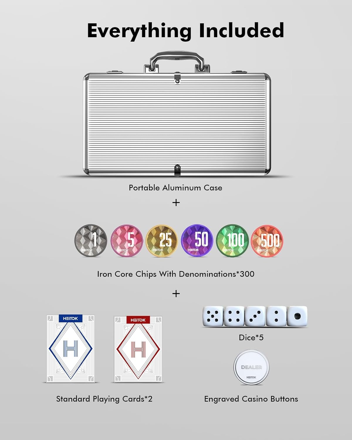 300PCS Casino Poker Chips Set with Denominations