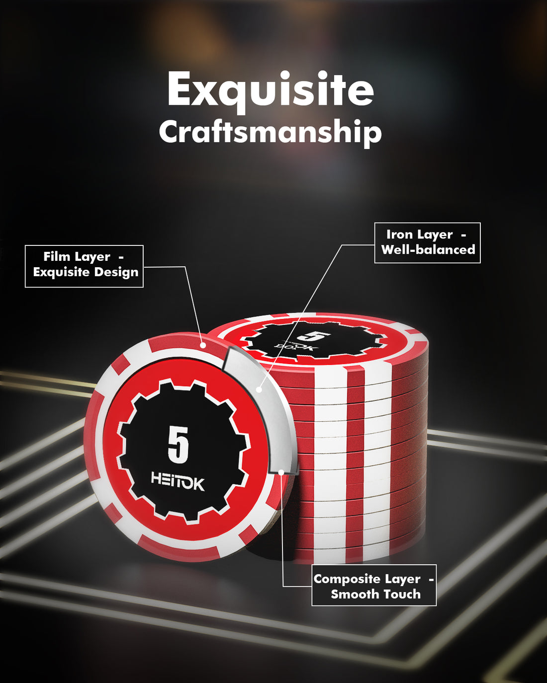 HEITOK - 300PCS Numbered Poker Chips Set Touch Chips Set