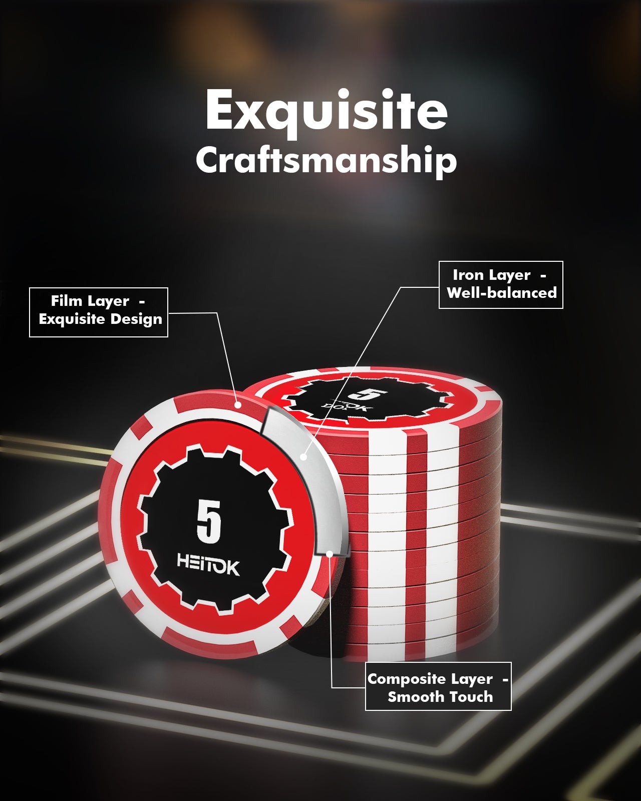 500PCS Touch Poker Chips Set with Denominations
