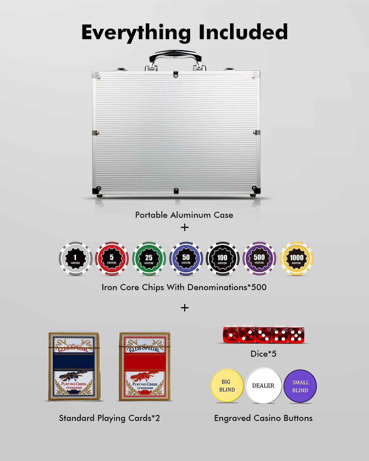 500PCS Touch Poker Chips Set with Denominations