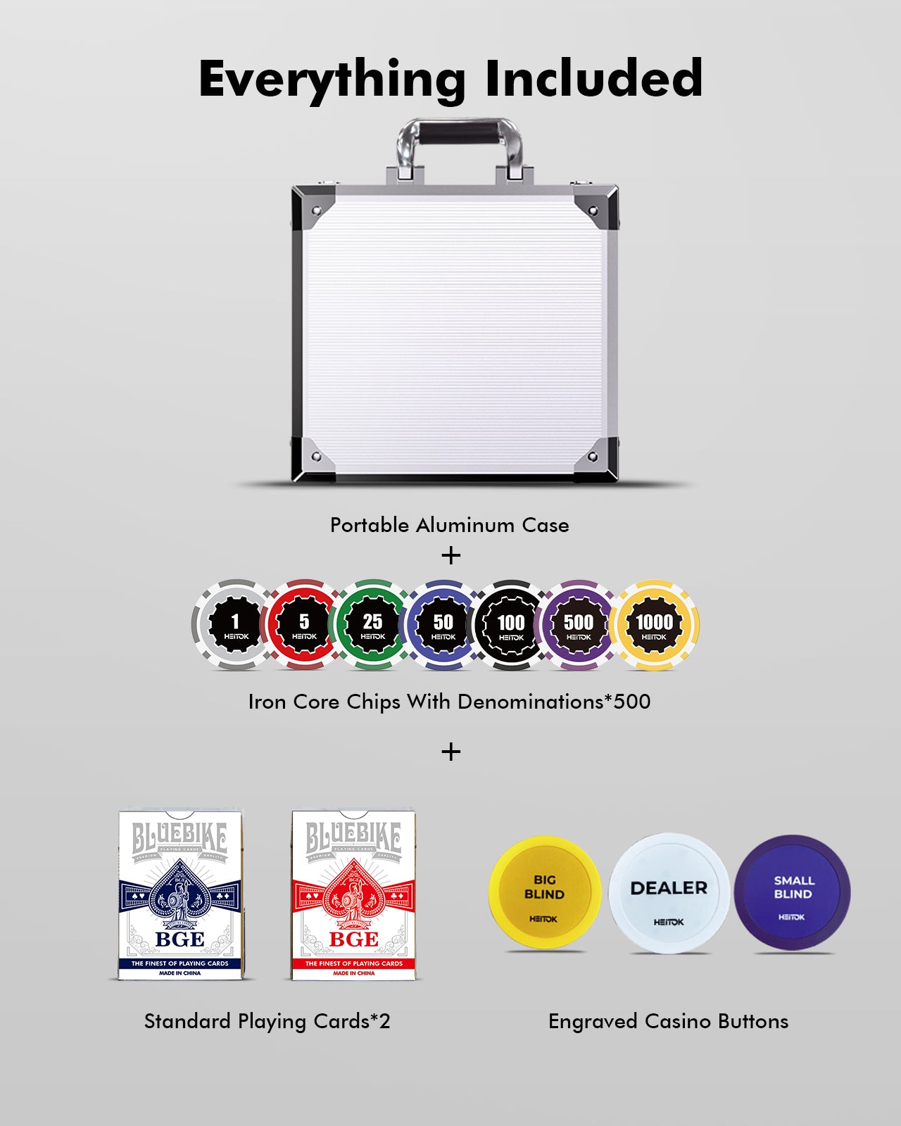 600PCS Touch Poker Chips Set with Denominations