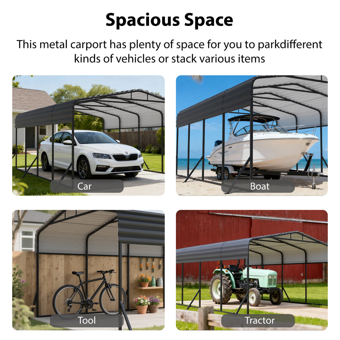 HEITOK - TerraNest Heavy Duty Metal Carport, 12' x 20' Outdoor Carport with Galvanized Steel Frame & Roof, Car Tent Garage Shade, Pre-Drilled Parts, Multi-Use Car Shelter for Pickup, Boat, Car & Tractors