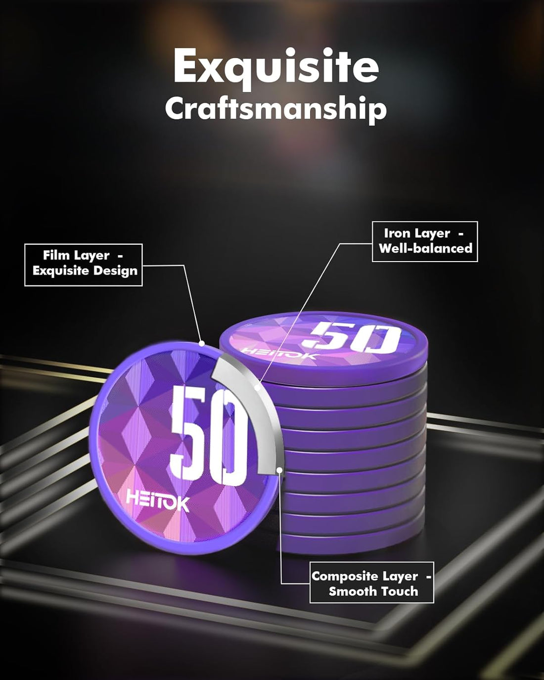 HEITOK - 600PCS Numbered Poker Chips Set (Aura Series) Touch Chips Set