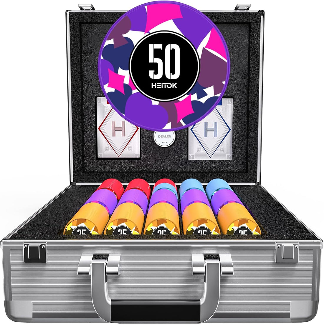 HEITOK - 600PCS Numbered Poker Chips Set (Prism Suits Series) Touch Chips Set