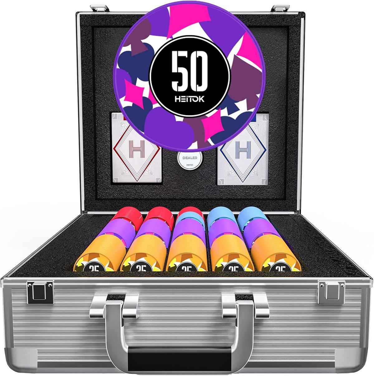 HEITOK - 600PCS Numbered Poker Chips Set (Prism Suits Series) Touch Chips Set