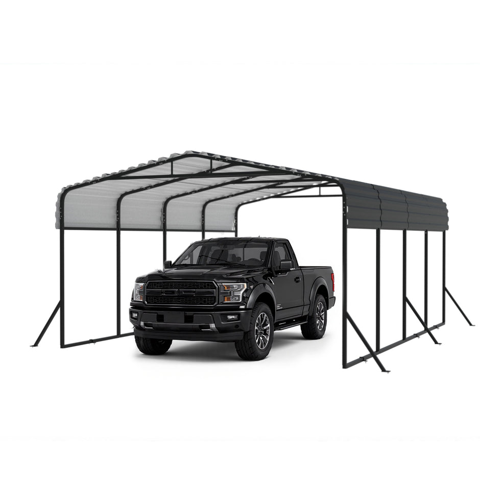 HEITOK - TerraNest Heavy Duty Metal Carport, 12' x 20' Outdoor Carport with Galvanized Steel Frame & Roof, Car Tent Garage Shade, Pre-Drilled Parts, Multi-Use Car Shelter for Pickup, Boat, Car & Tractors