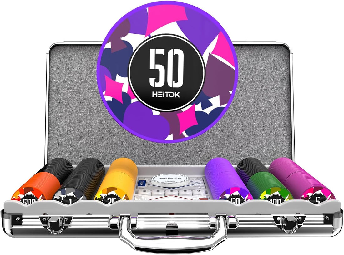 HEITOK - 300PCS Numbered Poker Chips Set (Prism Suits Series) Touch Chips Set