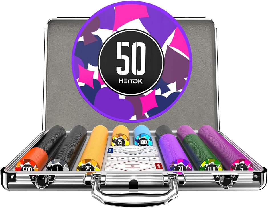 HEITOK - 500PCS Numbered Poker Chips Set (Prism Suits Series) Touch Chips Set