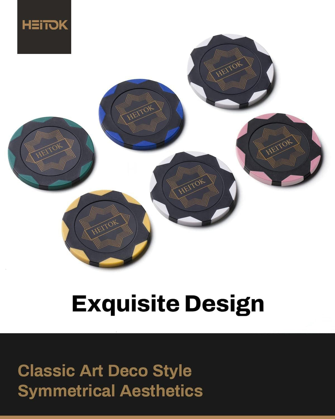 HEITOK - 500PCS Non-Numbered Clay Poker Chips Set (Deco Heritage) Clay Poker Chips Set