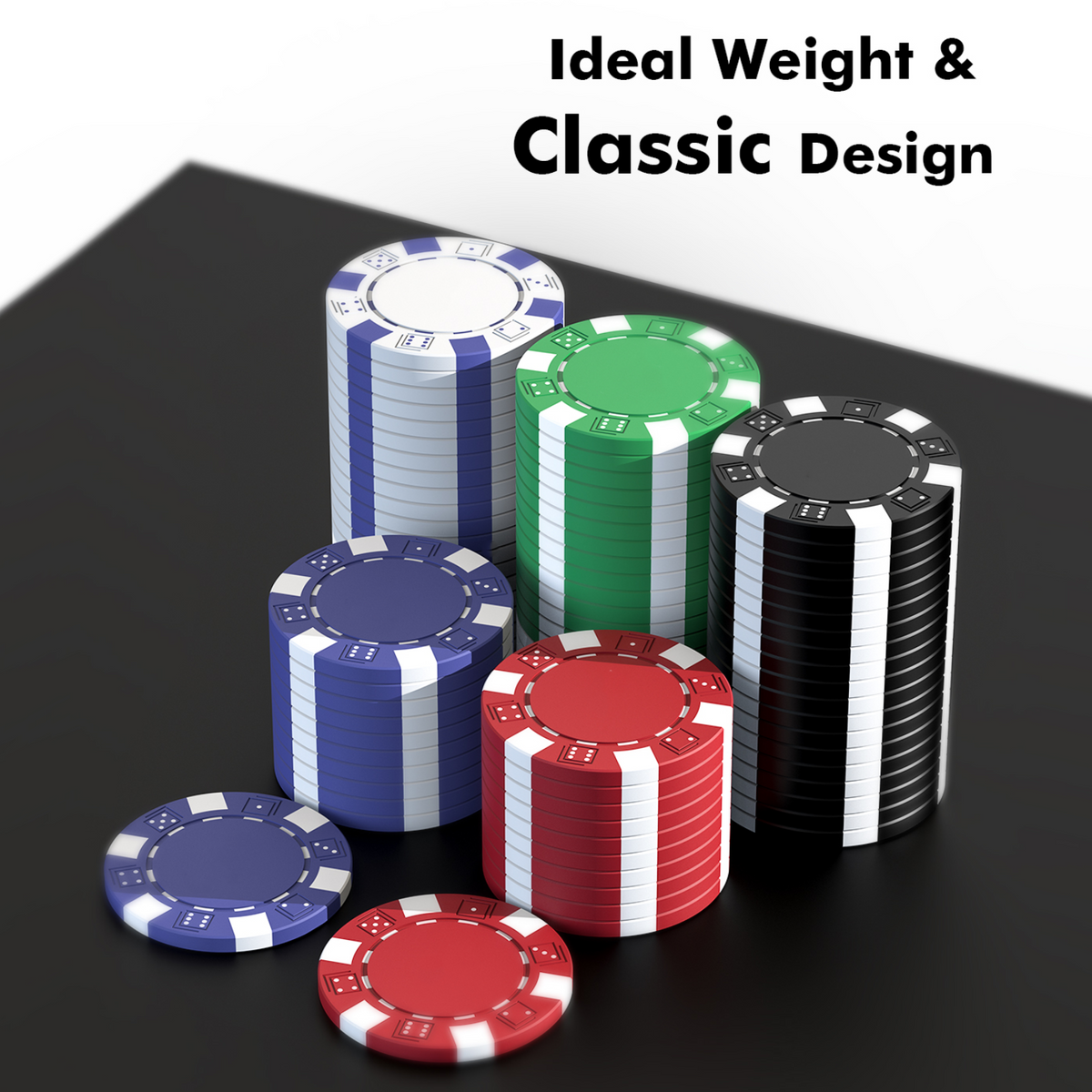 HEITOK - 500PCS Non-Numbered Poker Chips Set Classic Poker Chips