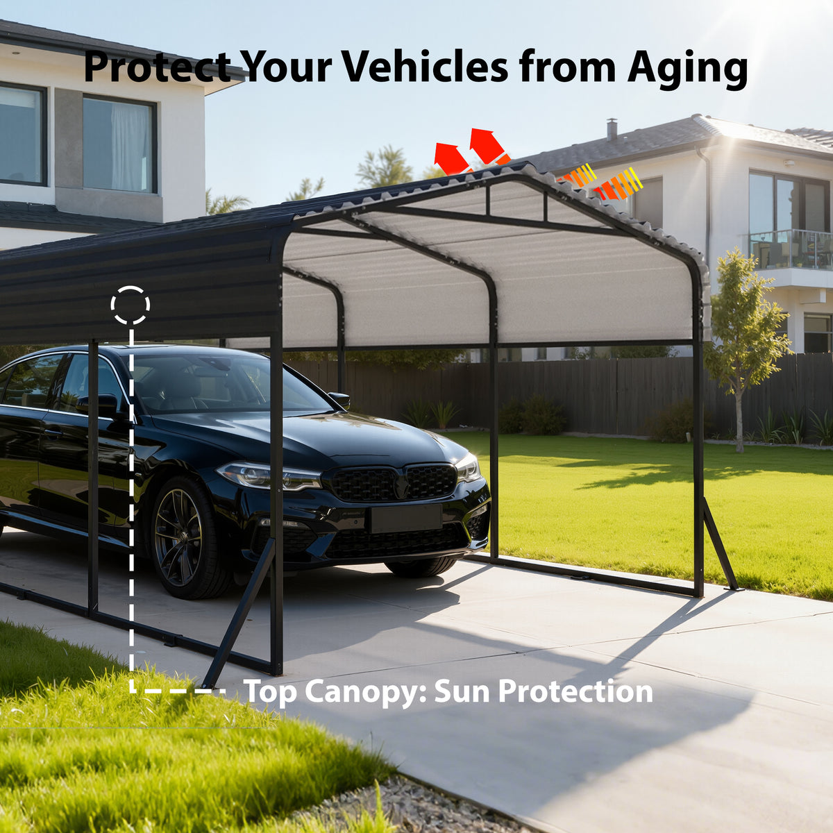 HEITOK - TerraNest Heavy Duty Metal Carport, 12' x 20' Outdoor Carport with Galvanized Steel Frame & Roof, Car Tent Garage Shade, Pre-Drilled Parts, Multi-Use Car Shelter for Pickup, Boat, Car & Tractors