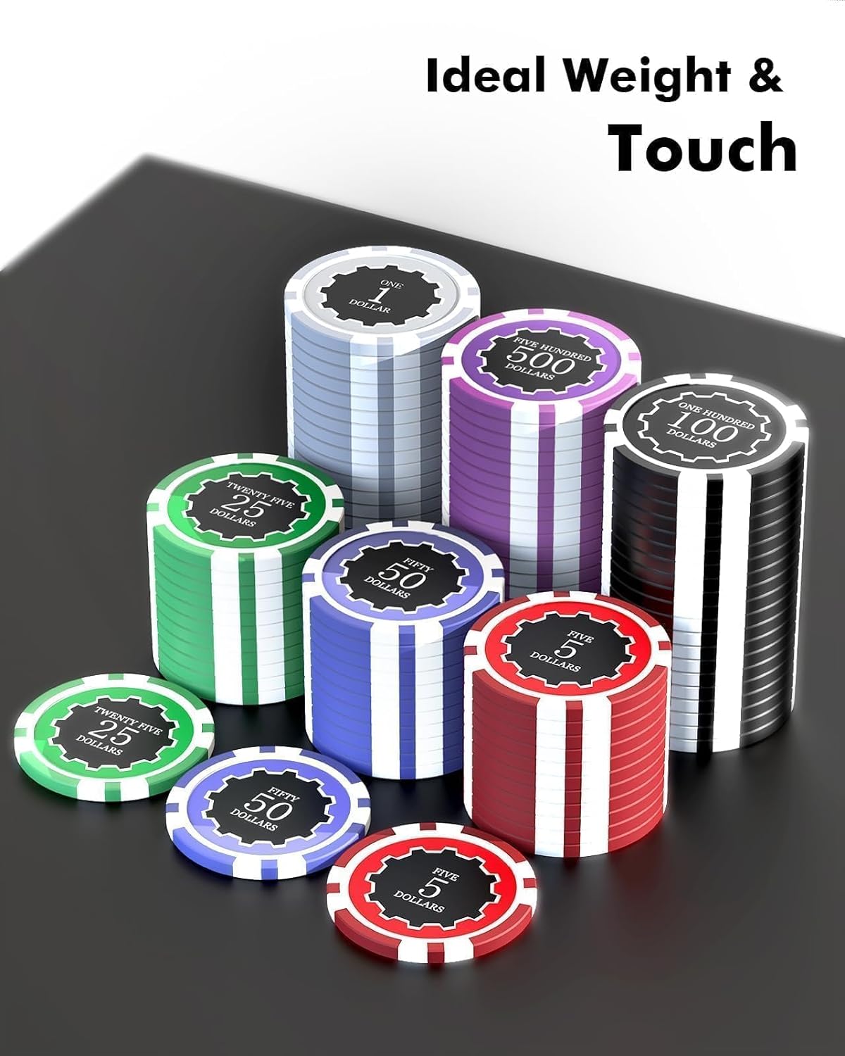 300PCS Touch Poker Chips Set with Denominations – HEITOK