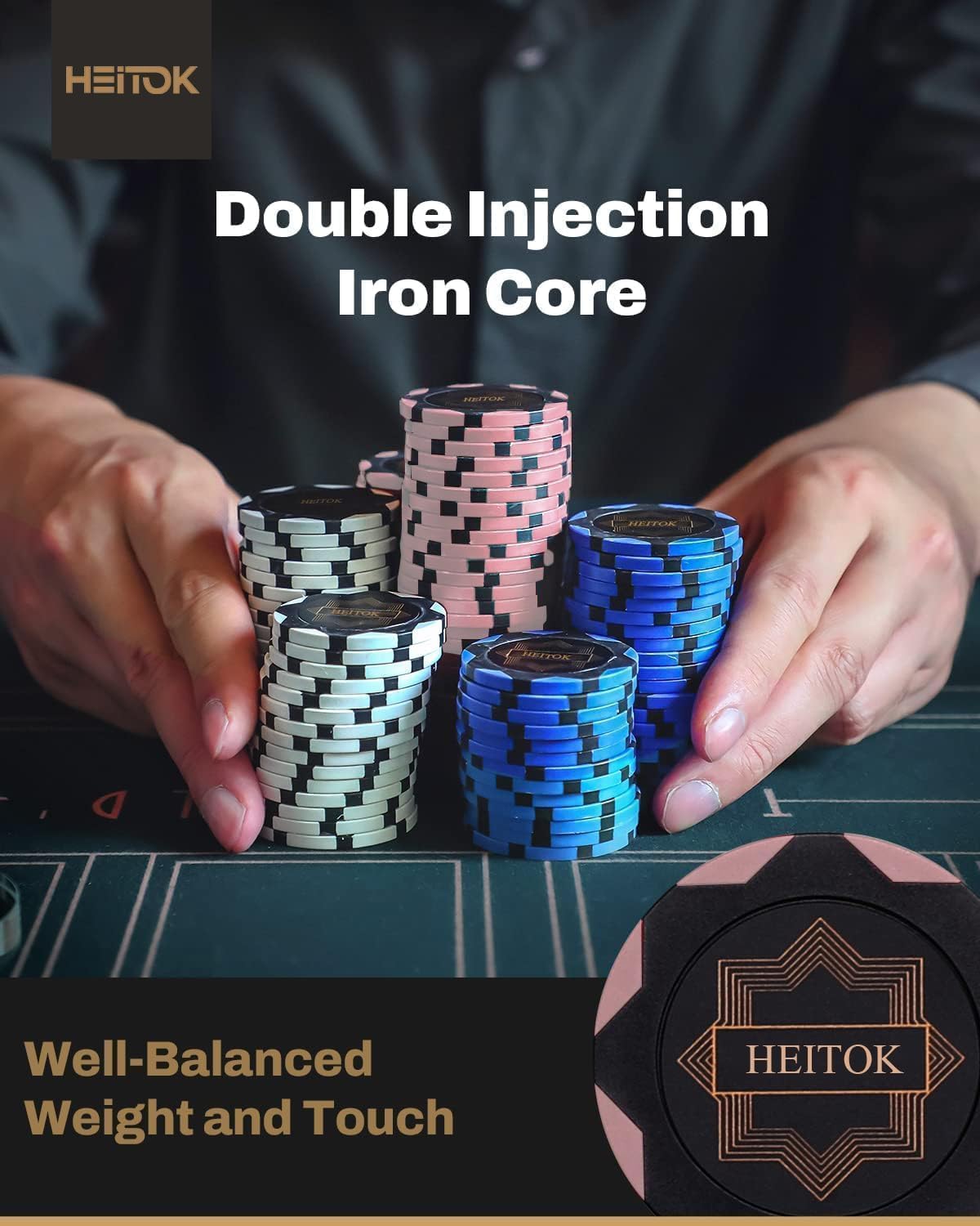HEITOK - 500PCS Non-Numbered Clay Poker Chips Set (Deco Heritage) Clay Poker Chips Set