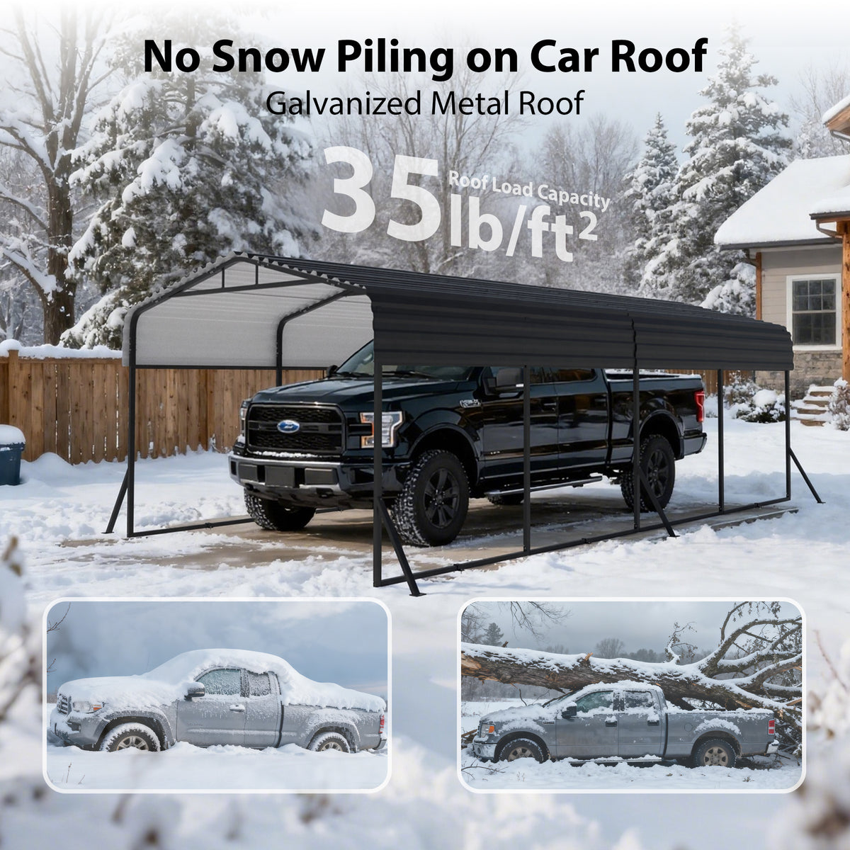 HEITOK - TerraNest Heavy Duty Metal Carport, 12' x 20' Outdoor Carport with Galvanized Steel Frame & Roof, Car Tent Garage Shade, Pre-Drilled Parts, Multi-Use Car Shelter for Pickup, Boat, Car & Tractors