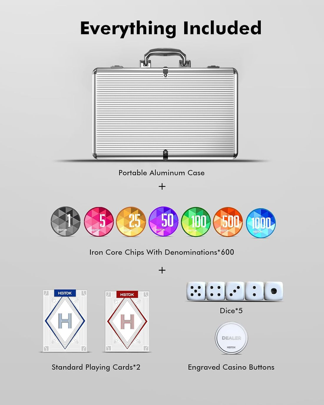 HEITOK - 600PCS Numbered Poker Chips Set (Aura Series) Touch Chips Set