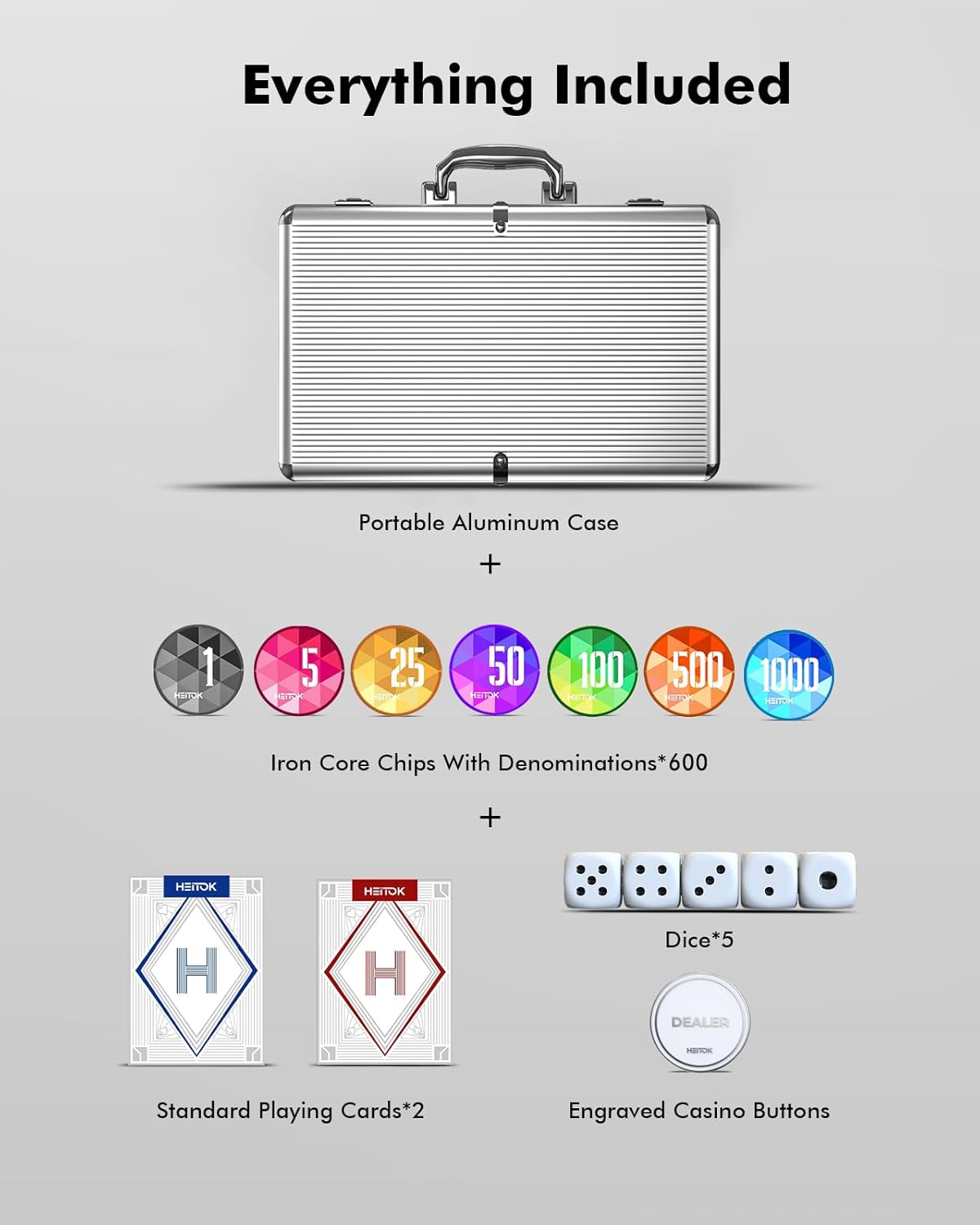 HEITOK - 600PCS Numbered Poker Chips Set (Aura Series) Touch Chips Set