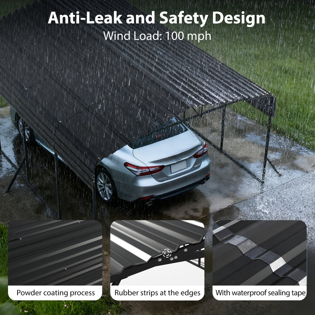HEITOK - TerraNest Heavy Duty Metal Carport, 12' x 20' Outdoor Carport with Galvanized Steel Frame & Roof, Car Tent Garage Shade, Pre-Drilled Parts, Multi-Use Car Shelter for Pickup, Boat, Car & Tractors