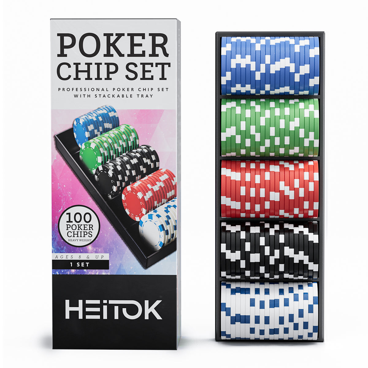 HEITOK - 100PCS Non-Numbered Poker Chips Set Classic Poker Chips