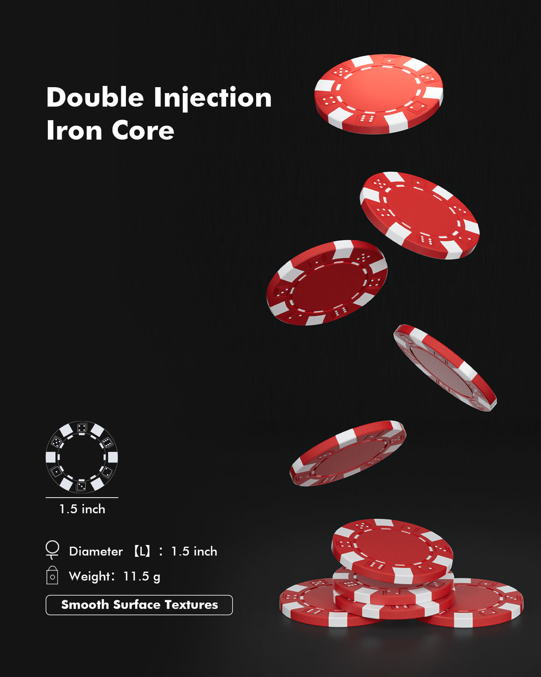 HEITOK - 100PCS Non-Numbered Poker Chips Set Classic Poker Chips
