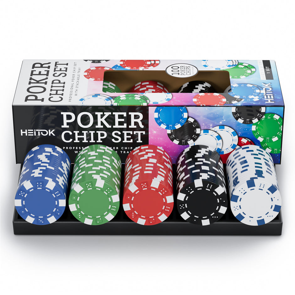 HEITOK - 100PCS Non-Numbered Poker Chips Set Classic Poker Chips