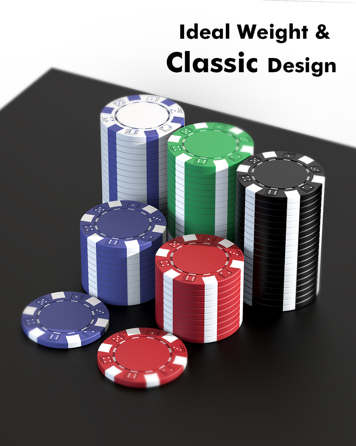 HEITOK - 300PCS Non-Numbered Poker Chips Set Classic Poker Chips