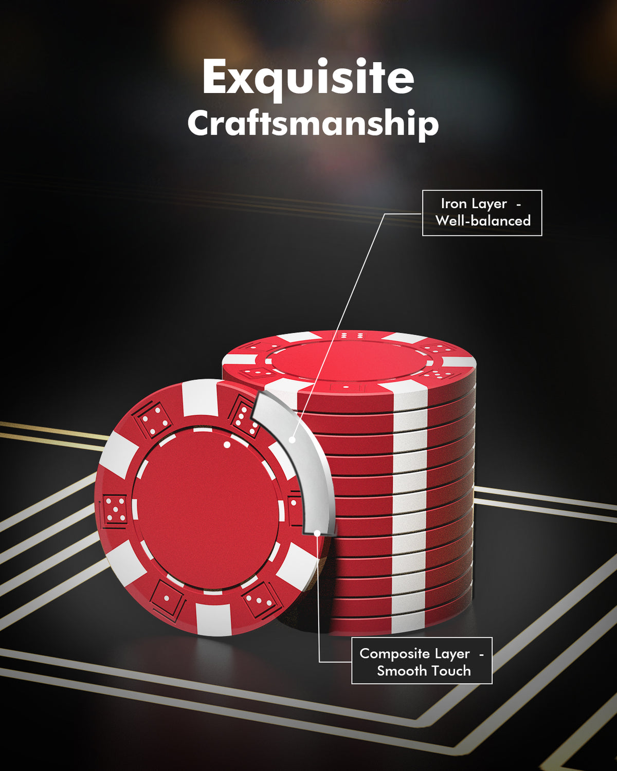 HEITOK - 300PCS Non-Numbered Poker Chips Set Classic Poker Chips