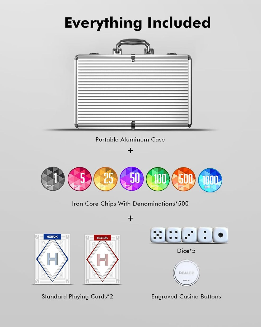 HEITOK - 500PCS Numbered Poker Chips Set (Aura Series) Touch Chips Set