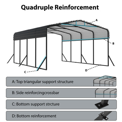 TerraNest Heavy Duty Metal Carport, 12' x 20' Outdoor Carport with Galvanized Steel Frame & Roof, Car Tent Garage Shade, Pre-Drilled Parts, Multi-Use Car Shelter for Pickup, Boat, Car & Tractors