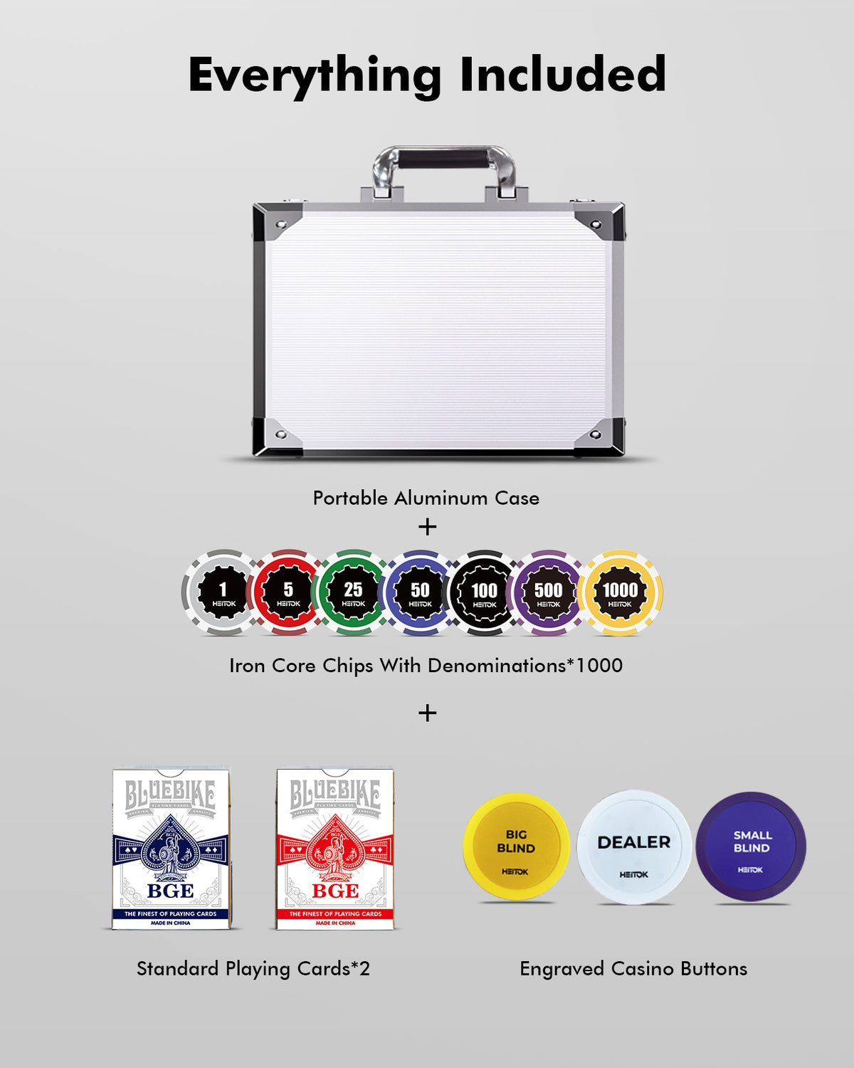 HEITOK - 1000PCS Numbered Poker Chips Set Touch Chips Set