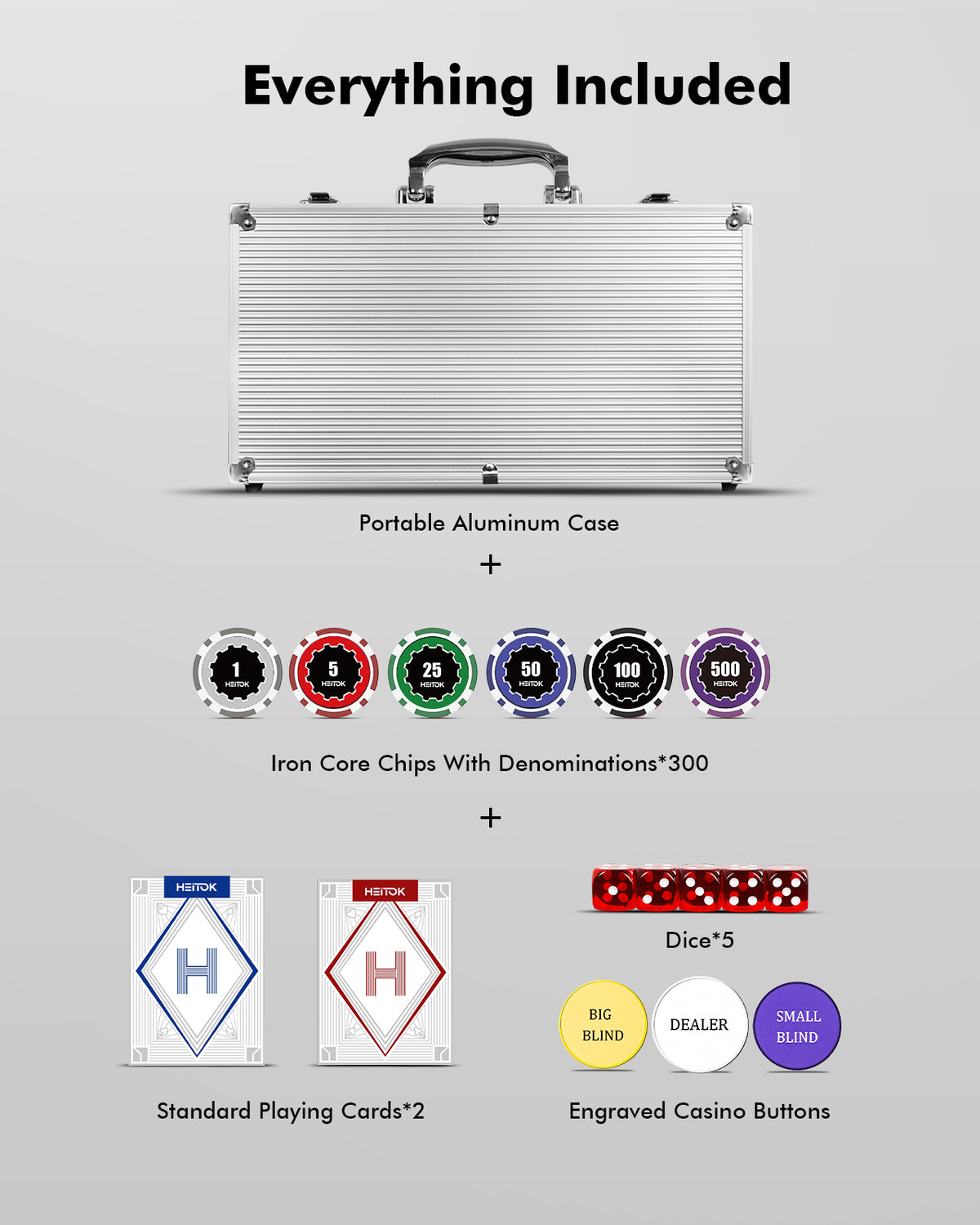 HEITOK - 300PCS Numbered Poker Chips Set Touch Chips Set