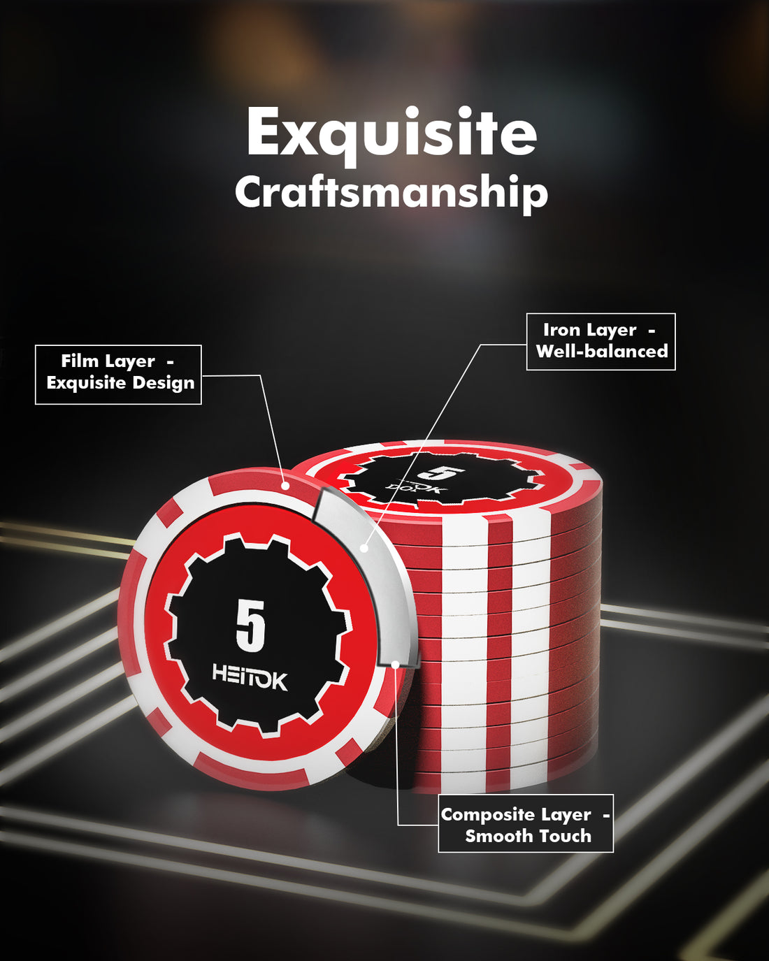 HEITOK - 500PCS Numbered Poker Chips Set Touch Chips Set