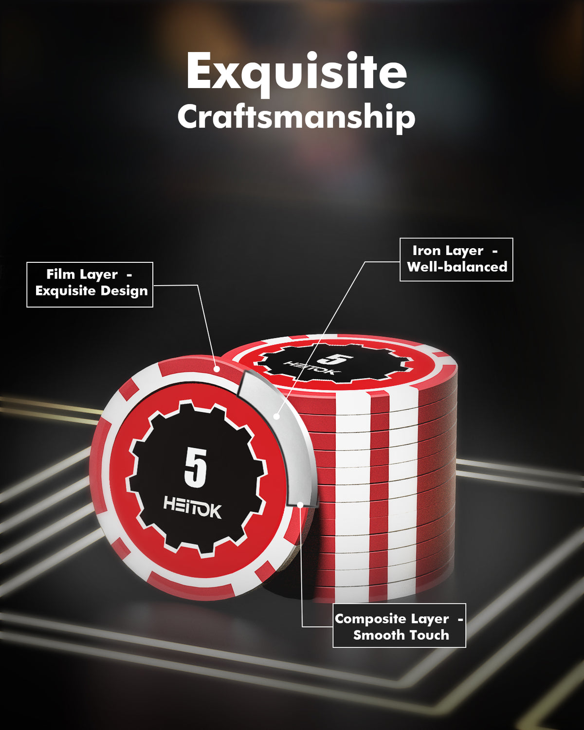 HEITOK - 600PCS Numbered Poker Chips Set Touch Chips Set