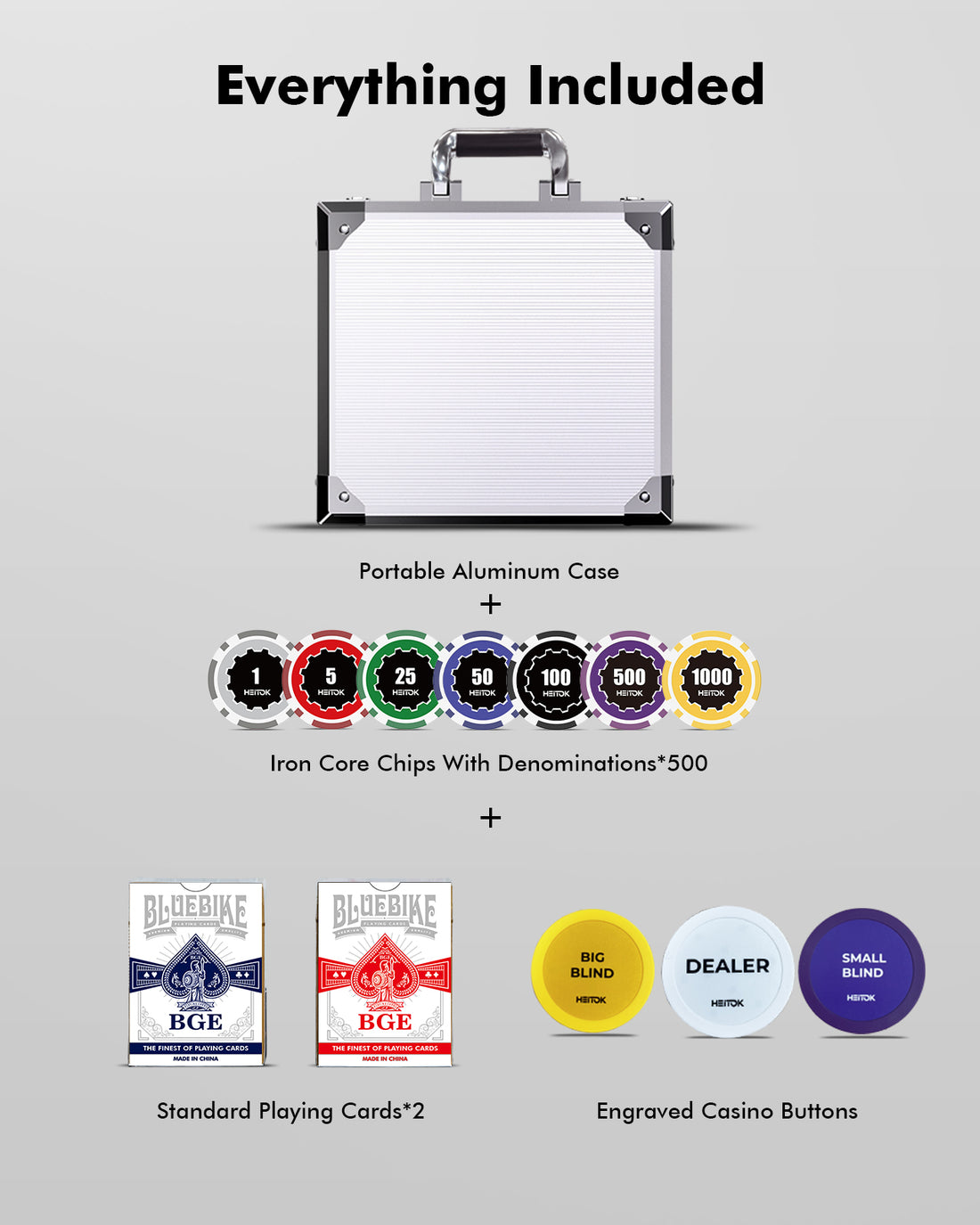 HEITOK - 600PCS Numbered Poker Chips Set Touch Chips Set
