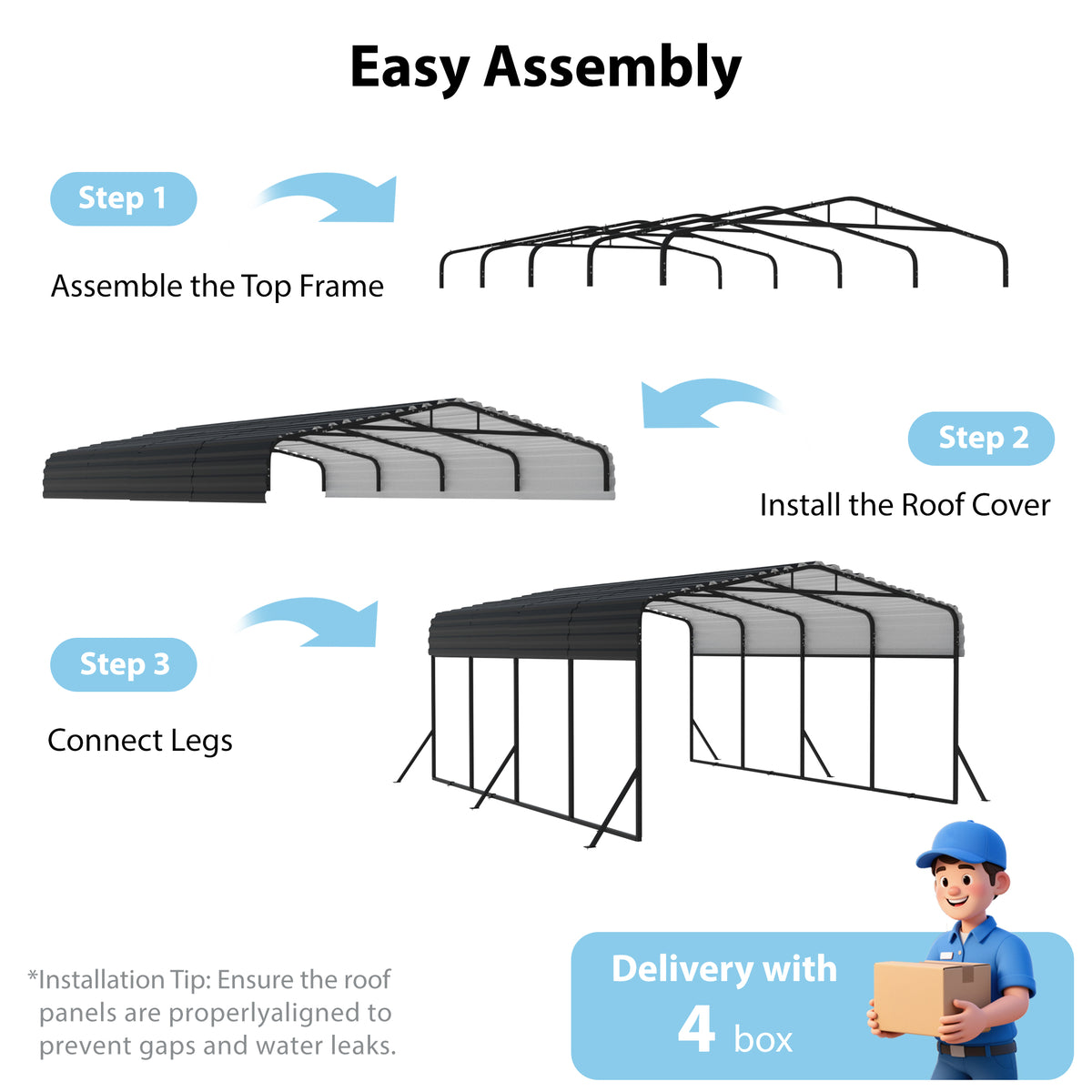 HEITOK - TerraNest Heavy Duty Metal Carport, 12' x 20' Outdoor Carport with Galvanized Steel Frame & Roof, Car Tent Garage Shade, Pre-Drilled Parts, Multi-Use Car Shelter for Pickup, Boat, Car & Tractors