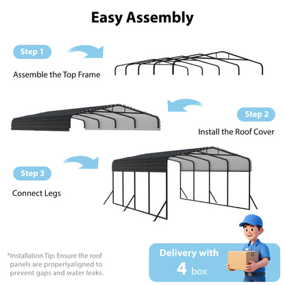 TerraNest Heavy Duty Metal Carport, 12' x 20' Outdoor Carport with Galvanized Steel Frame & Roof, Car Tent Garage Shade, Pre-Drilled Parts, Multi-Use Car Shelter for Pickup, Boat, Car & Tractors
