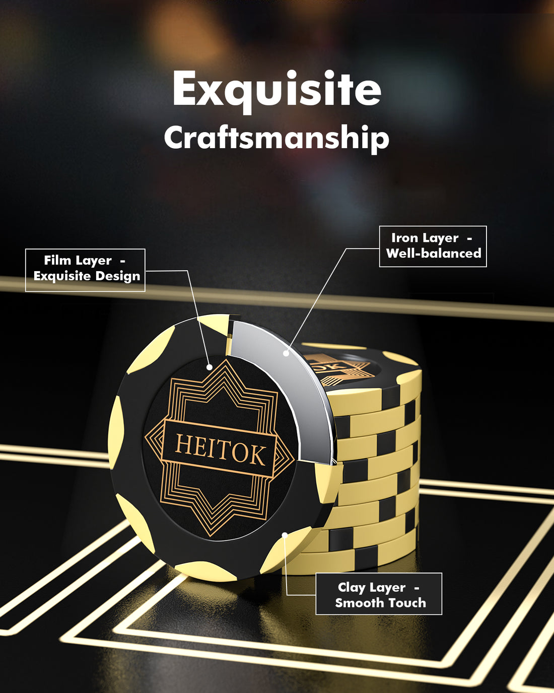 HEITOK - 100PCS Non-Numbered Clay Poker Chips Set (Deco Heritage) Clay Poker Chips Set