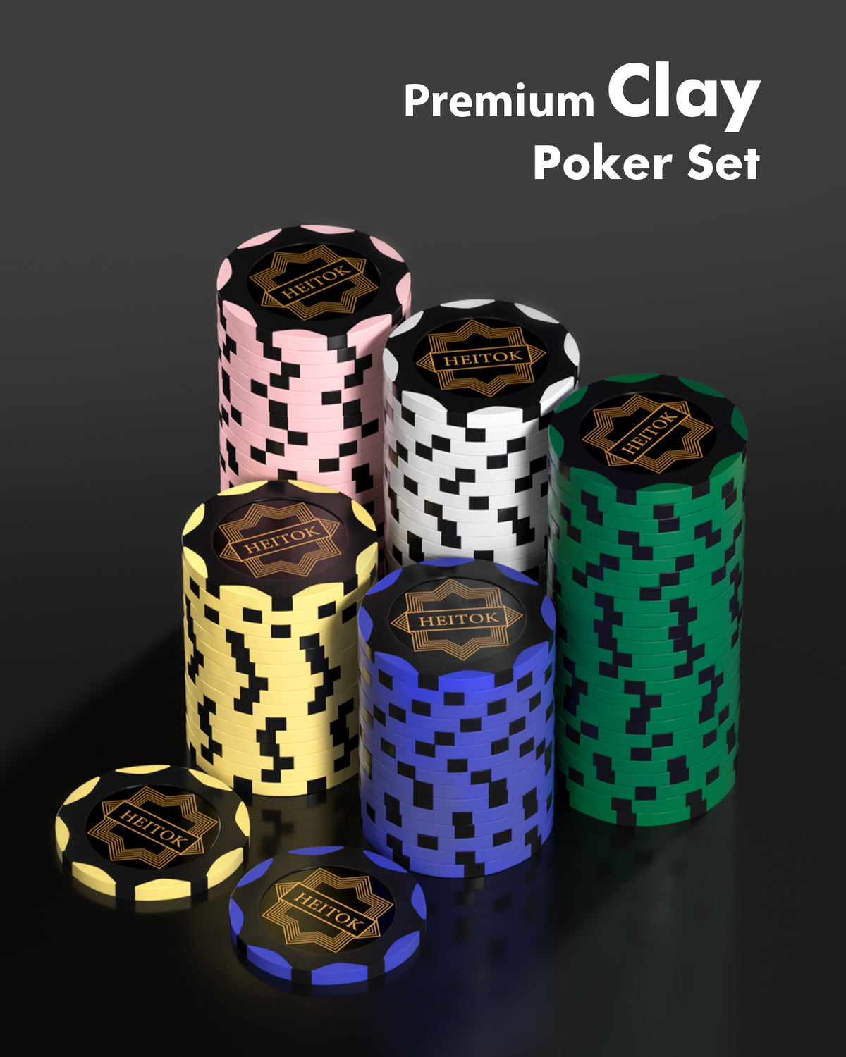 HEITOK - 100PCS Non-Numbered Clay Poker Chips Set (Deco Heritage) Clay Poker Chips Set