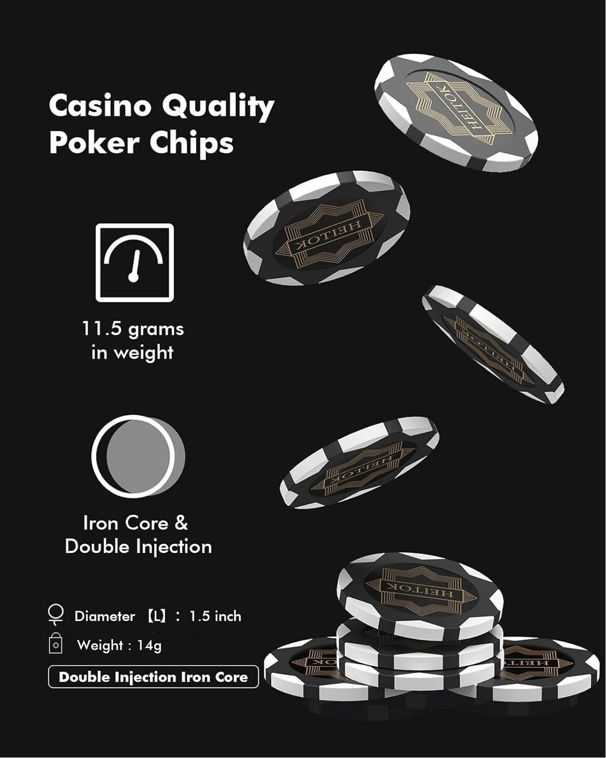 HEITOK - 100PCS Non-Numbered Clay Poker Chips Set (Deco Heritage) Clay Poker Chips Set