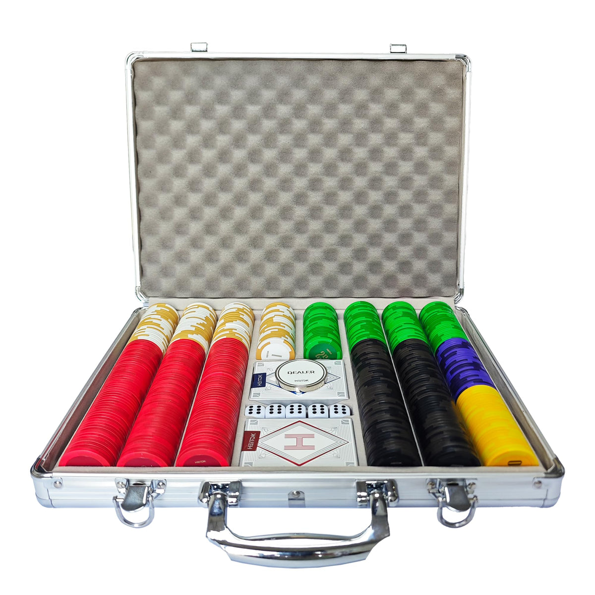 HEITOK - HEITOK Clay Poker Chips Set 500 PCS with Denominations, 14g Clay Composite Weighted Casino Poker Chips with Aluminum Travel Case for Texas Hold'em, Blackjack, Home Tournaments & Cash Games Clay Poker Chips Set