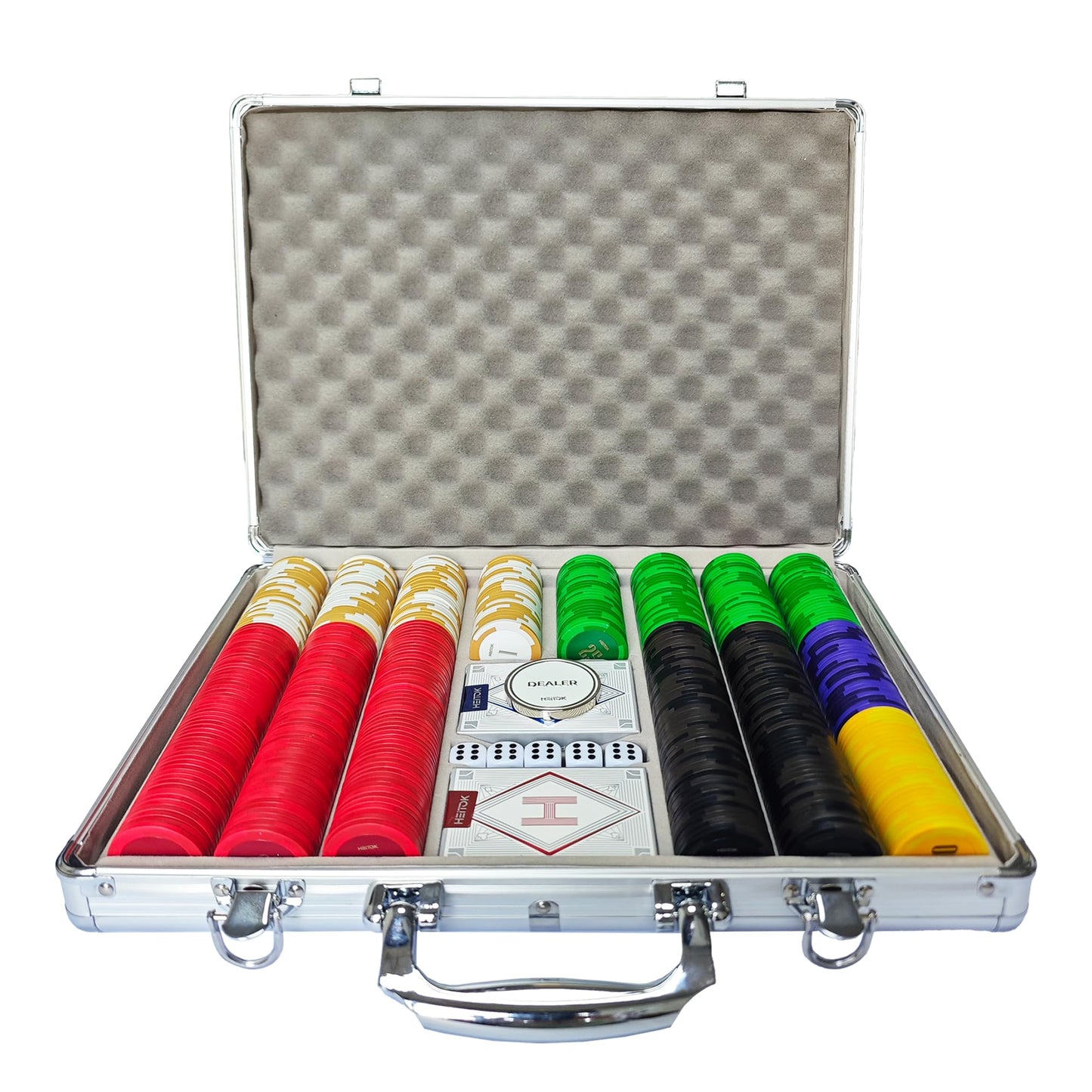 HEITOK - HEITOK Clay Poker Chips Set 500 PCS with Denominations, 14g Clay Composite Weighted Casino Poker Chips with Aluminum Travel Case for Texas Hold'em, Blackjack, Home Tournaments & Cash Games Clay Poker Chips Set