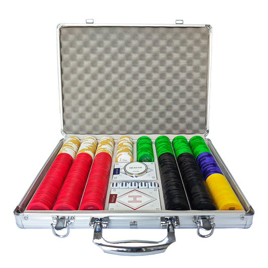 HEITOK - HEITOK Clay Poker Chips Set 500 PCS with Denominations, 14g Clay Composite Weighted Casino Poker Chips with Aluminum Travel Case for Texas Hold'em, Blackjack, Home Tournaments & Cash Games Clay Poker Chips Set