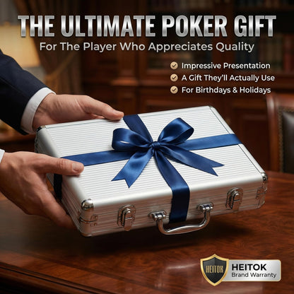 HEITOK - HEITOK Clay Poker Chips Set 500 PCS with Denominations, 14g Clay Composite Weighted Casino Poker Chips with Aluminum Travel Case for Texas Hold'em, Blackjack, Home Tournaments & Cash Games Clay Poker Chips Set