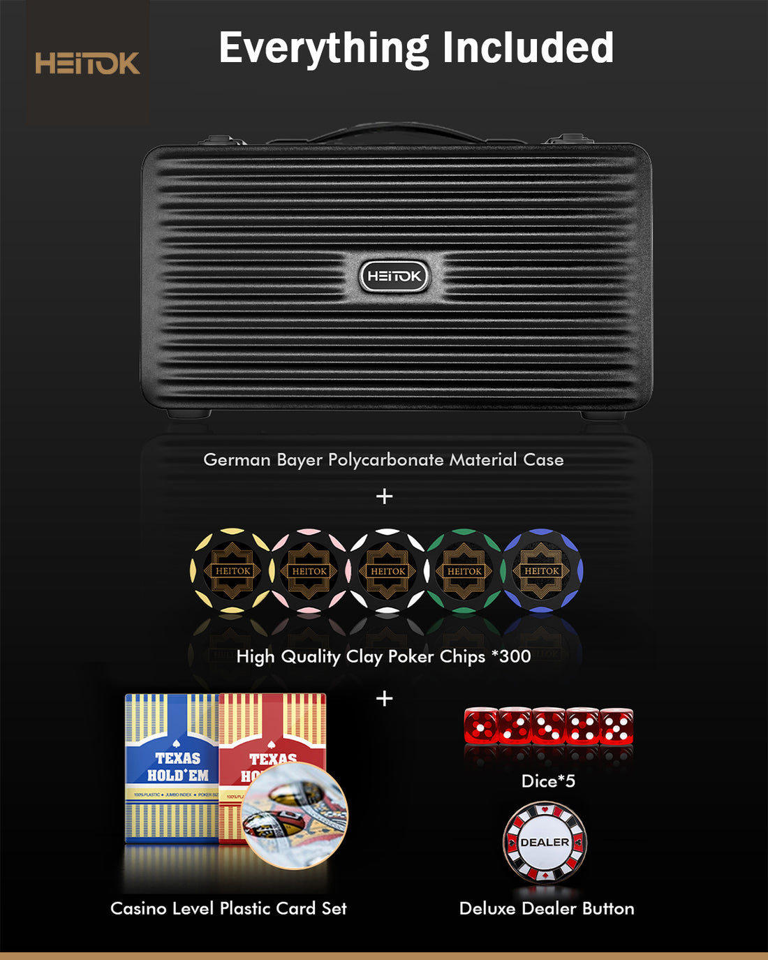 HEITOK - 300PCS Non-Numbered Clay Poker Chips Set (Deco Heritage) Clay Poker Chips Set