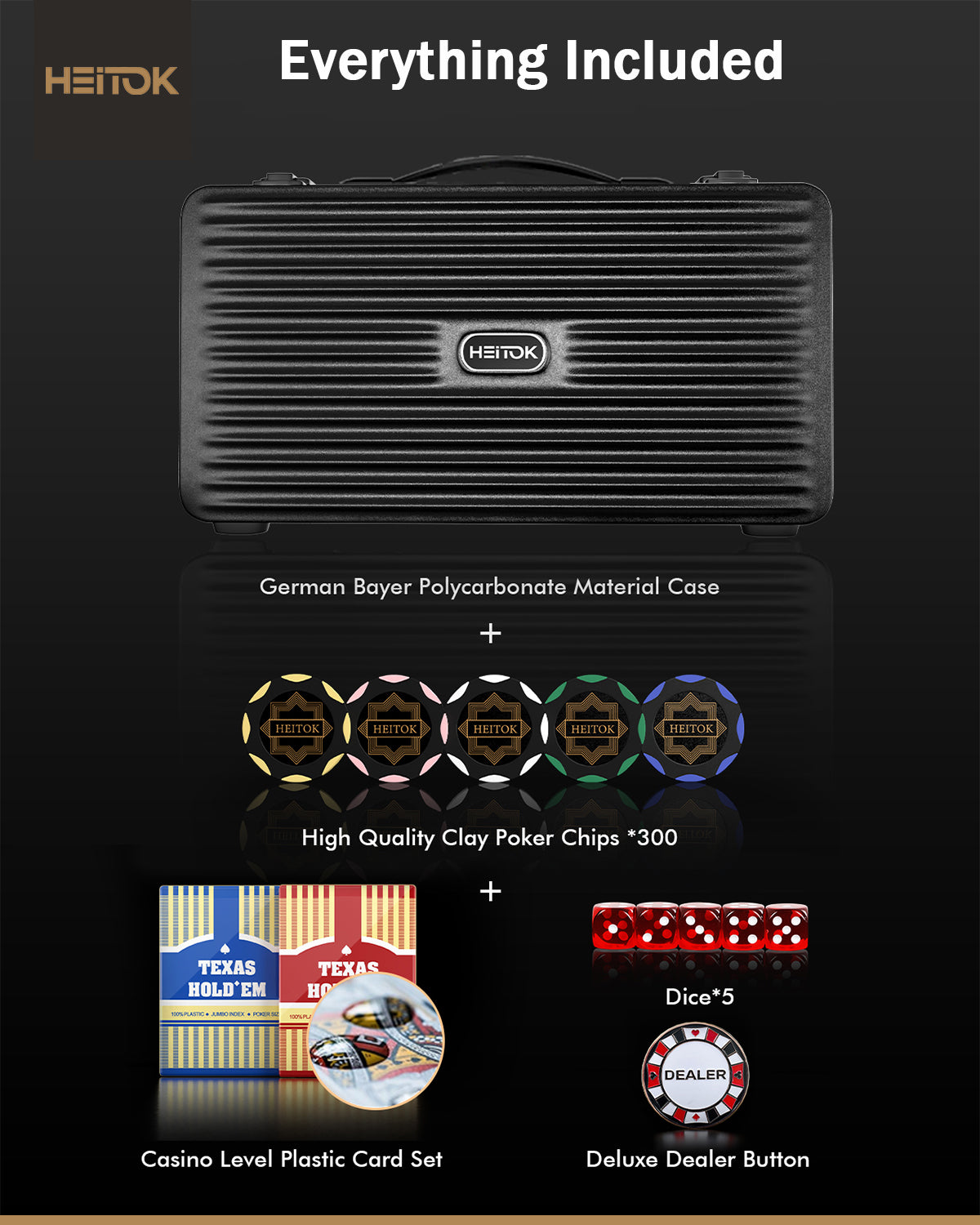 HEITOK - 300PCS Non-Numbered Clay Poker Chips Set (Deco Heritage) Clay Poker Chips Set
