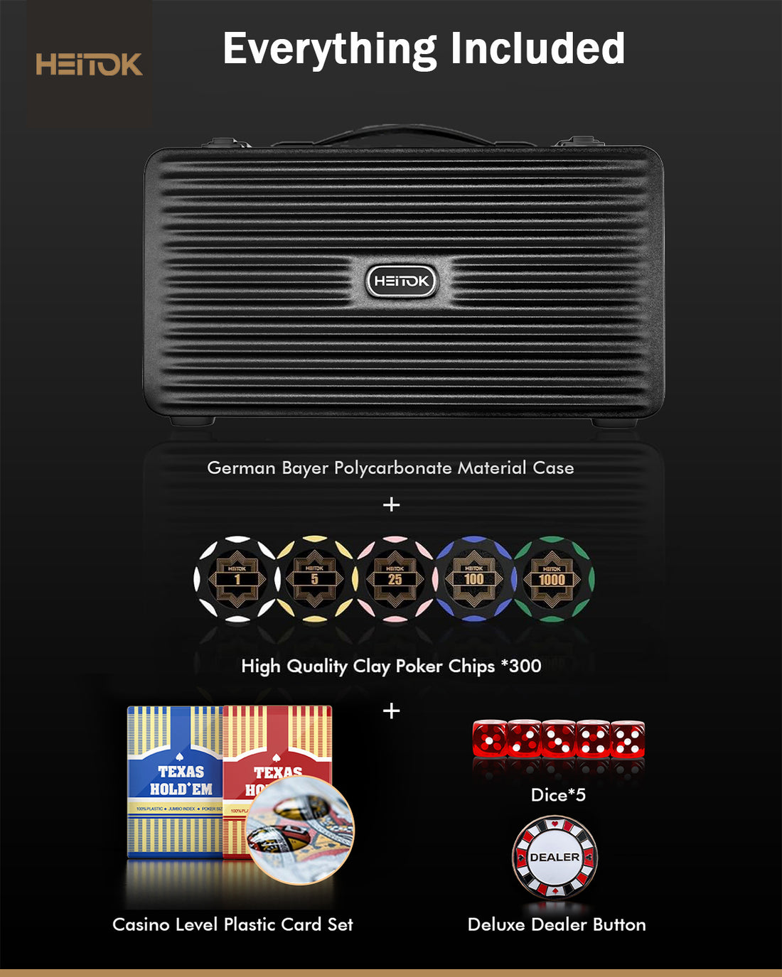 HEITOK - 300PCS Numbered Clay Poker Chips Set (Deco Heritage) Clay Poker Chips Set