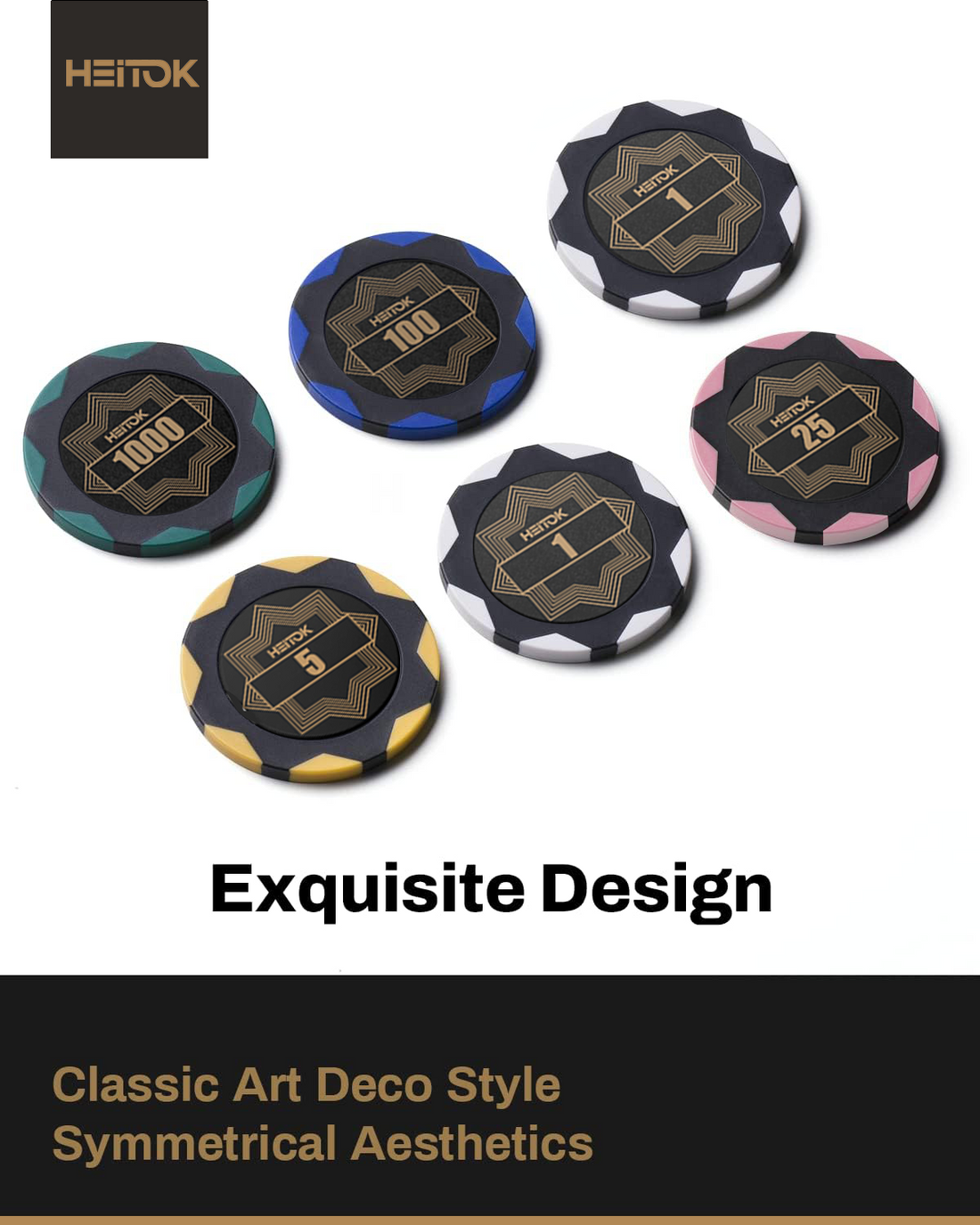 HEITOK - 500PCS Numbered Clay Poker Chips Set (Deco Heritage) Clay Poker Chips Set